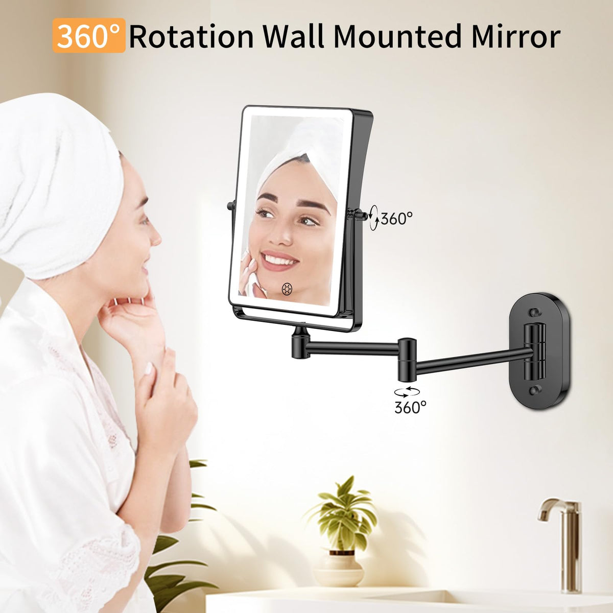 FUNTOUCH 5000mAh Rechargeable Wall Mounted Makeup Mirror - FUNTOUCH Official Imagery - 8