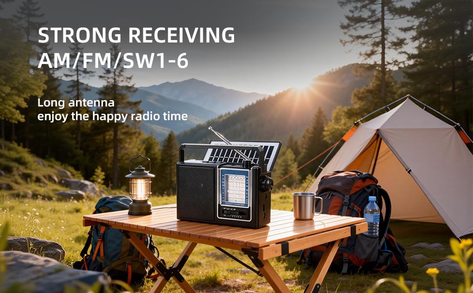 Nuoyida Retro AM/FM Bluetooth Radio, Solar/USB/Battery
