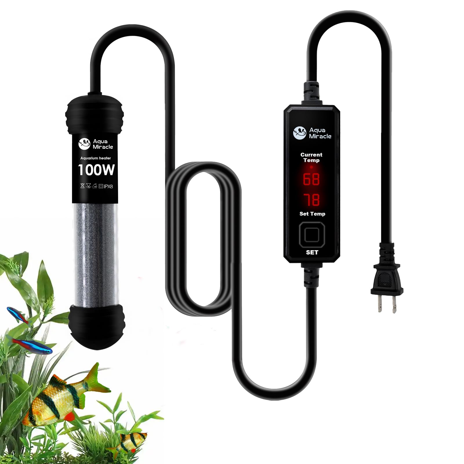 AquaMiracle 100W Small Aquarium Heater Fish Heater, Super Mini Fi - AquaMiracle Official Product View 1