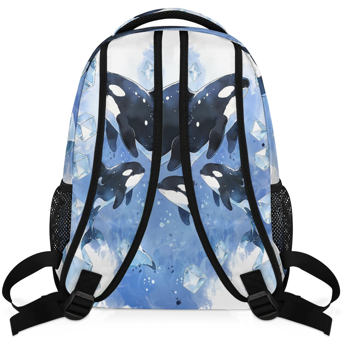AUUXVA kids backpack featuring a killer whale design, large waterproof ocean watercolor print, durable school shoulder bag for students.