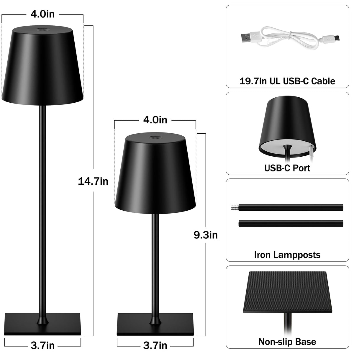 Kakanuo Black Cordless Rechargeable Table Lamp 2 Pack - Kakanuo Official Imagery - 6