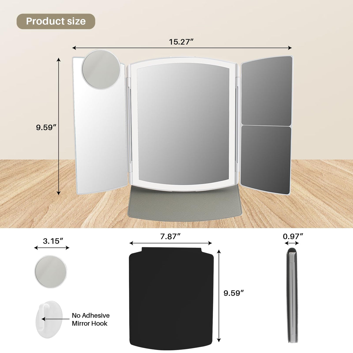 Makeup Mirror Vanity Mirror with Lights 2X 5X Jet Black - WIZCHARK Official Imagery - 4