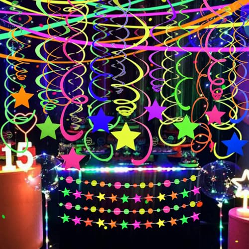 56 Pieces UV Hanging Swirls Decorations Paper Neon Streamer for - Product Imagery