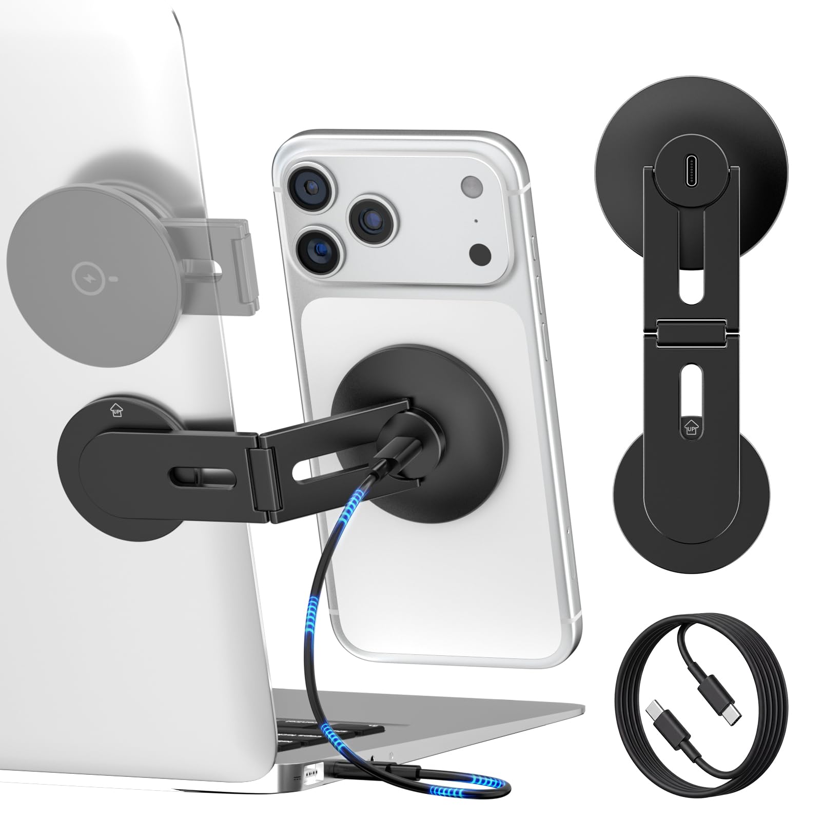 15W Wireless Charger Phone Holder for Laptop, Magnetic Phone Mount