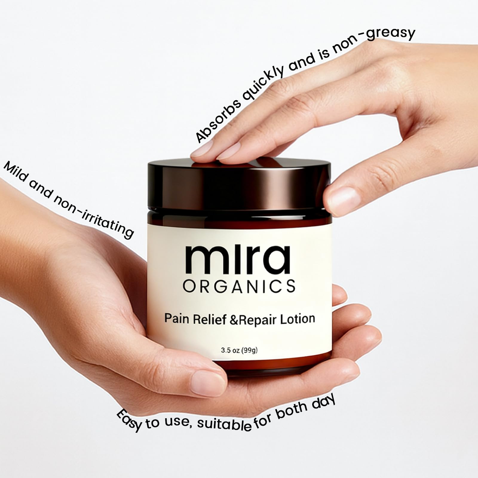 Mira Natural Relief & Repair Lotion, Fast-Absorbing, Non-Greasy Formula to Soothe Muscle & Joint Discomfort, Botanical Blend with Moisturizing Care for All Skin Types