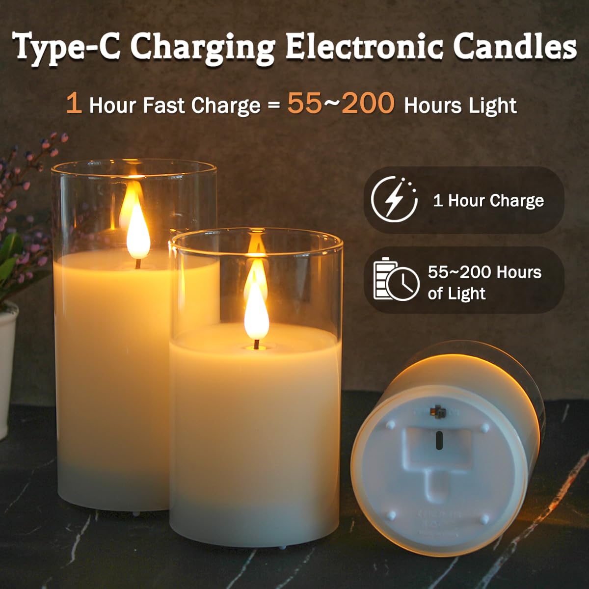 Glass Rechargeable LED Flickering Flameless Candles with - LEDHOLYT Official Imagery - 4