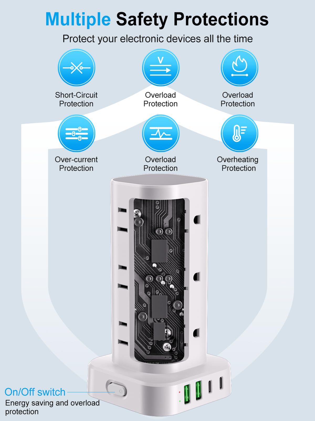 UWIWUTEI 6FT Power Strip Tower with Wireless Charger,Surge Protector with 12 Out - UWIWUTEI Official Product View 8