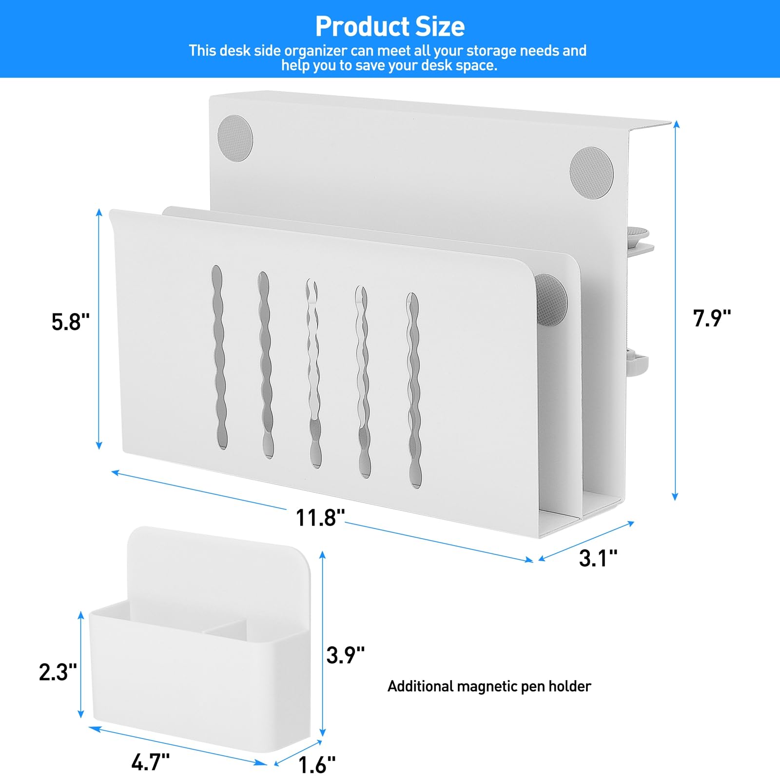 MAXECHO Desk Side Storage, Under Desk Laptop Mount, Table Side Hanging File Organizer, No Drill Clamp On Cable Management Tray, Laptop Holder with Magnetic Pen Holder for Office and Home, Load 22 Lbs