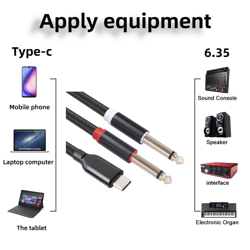 Seefeful   USB C to Dual 6.35mm 1/4 inch Stereo Splitter Y Cable, by Seefeful - Angle View 9