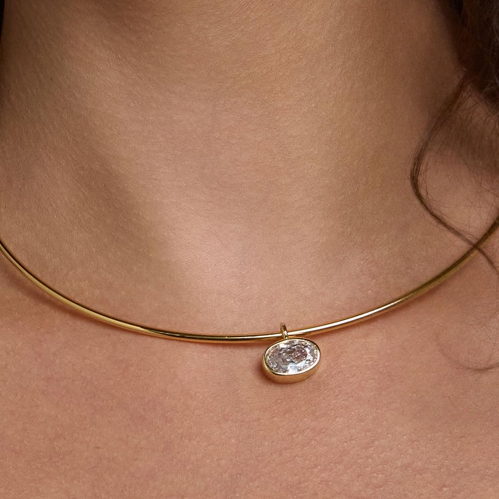 18k Gold Oval Bezel Collar Charm Necklace and Charms - House Of Hunter Official Imagery - 7
