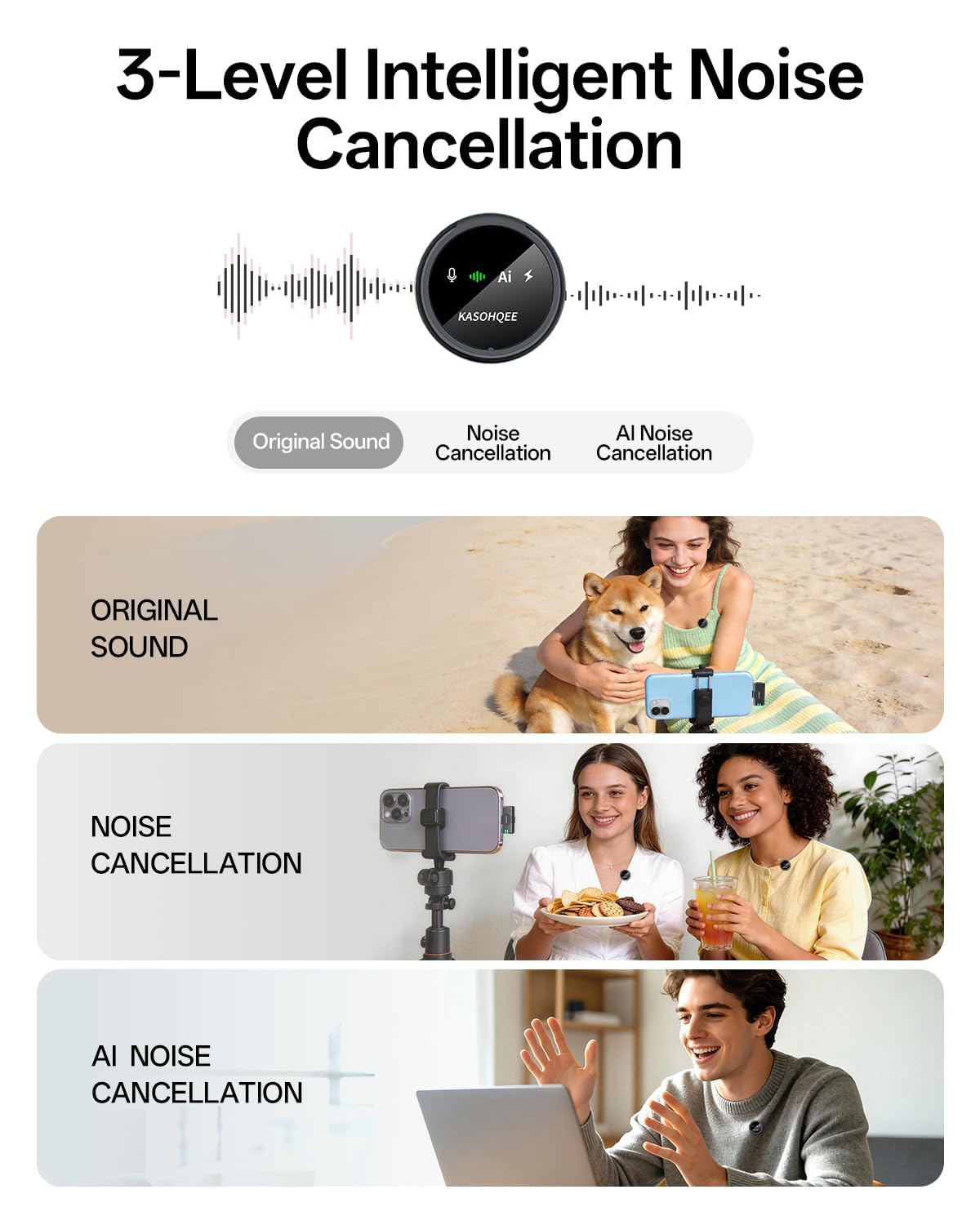 Wireless Lavalier Microphone for iPhone 17 16 15 14 iPad - KASOHQEE Official Imagery - 4