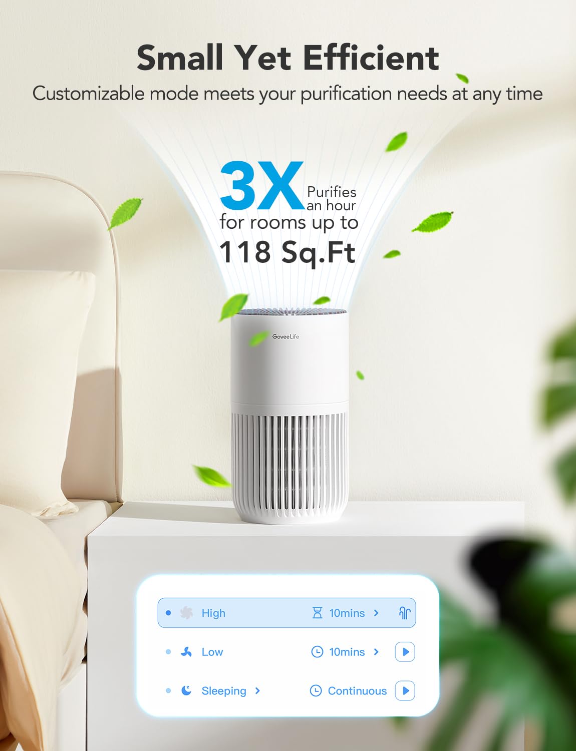 GoveeLife Smart Mini Air Purifier for Bedroom, with App & Alexa Control - GoveeLife Official Product View 4