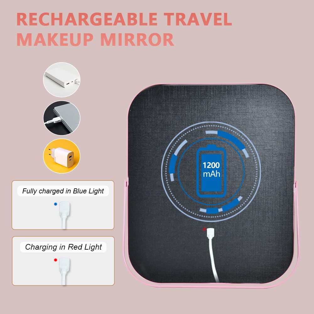 YEKKOPT Pink Rechargeable Vanity Mirror with Lights LED - YEKKOPT Official Imagery - 3
