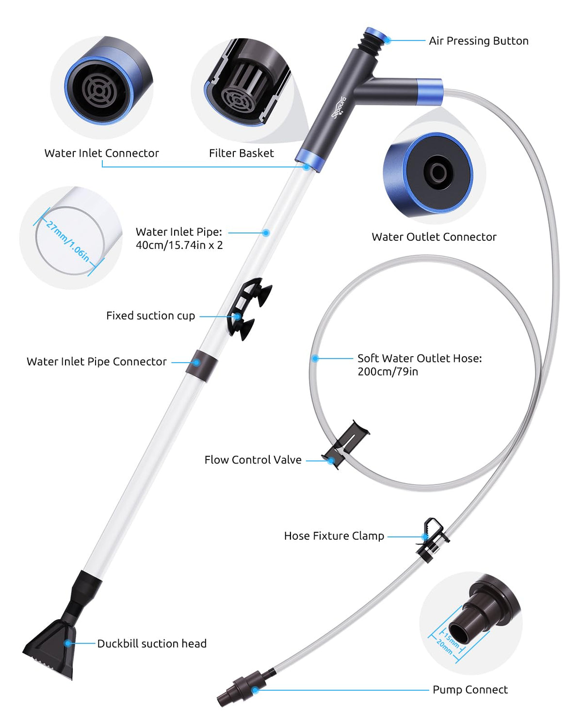 SEAOURA Gravel Vacuum for Aquarium Siphon Fish Tank Vacuum - SEAOURA Official Imagery - 5