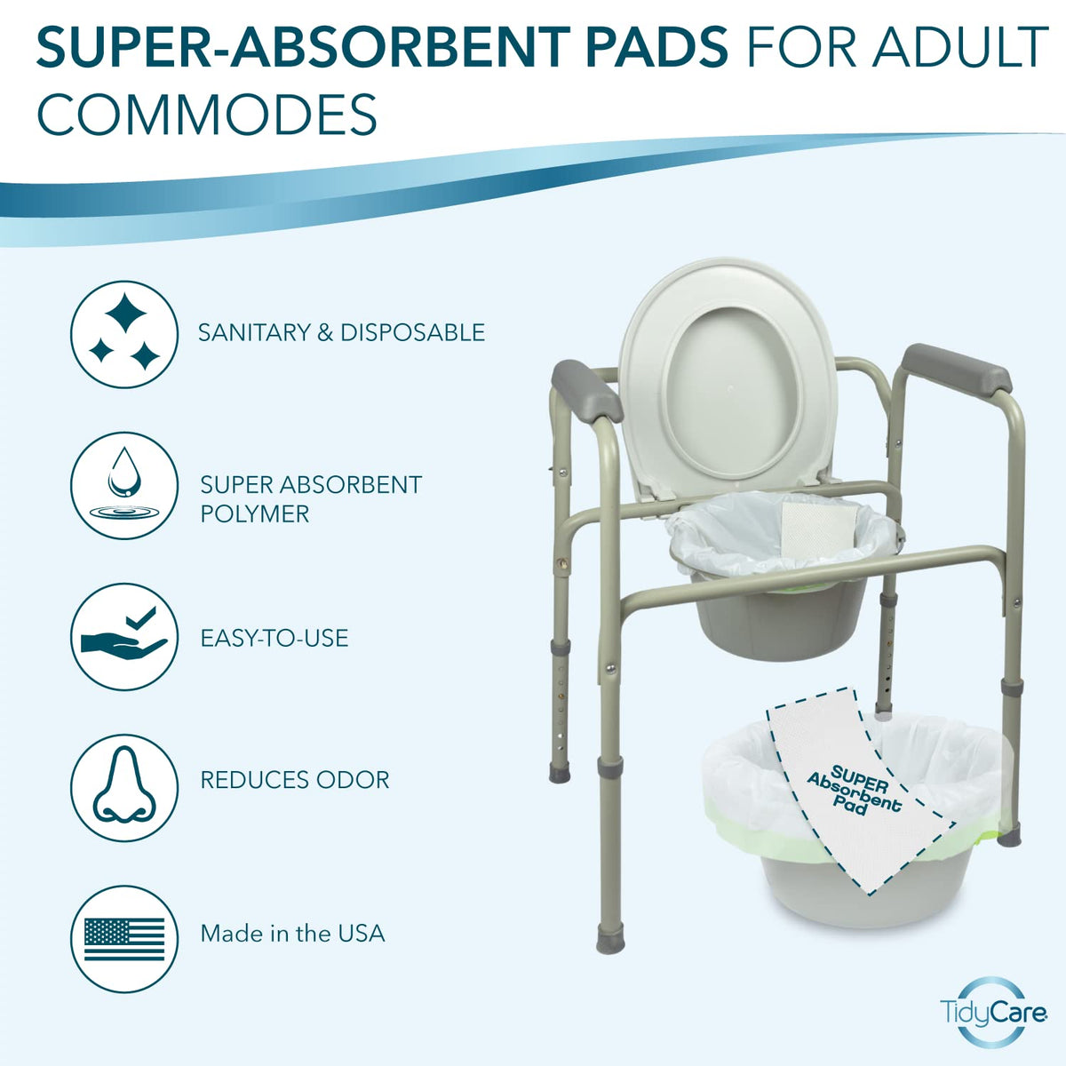 Disposable Bedside Commode Pads for Adult Portable Toilet - TidyCare Official Imagery - 3