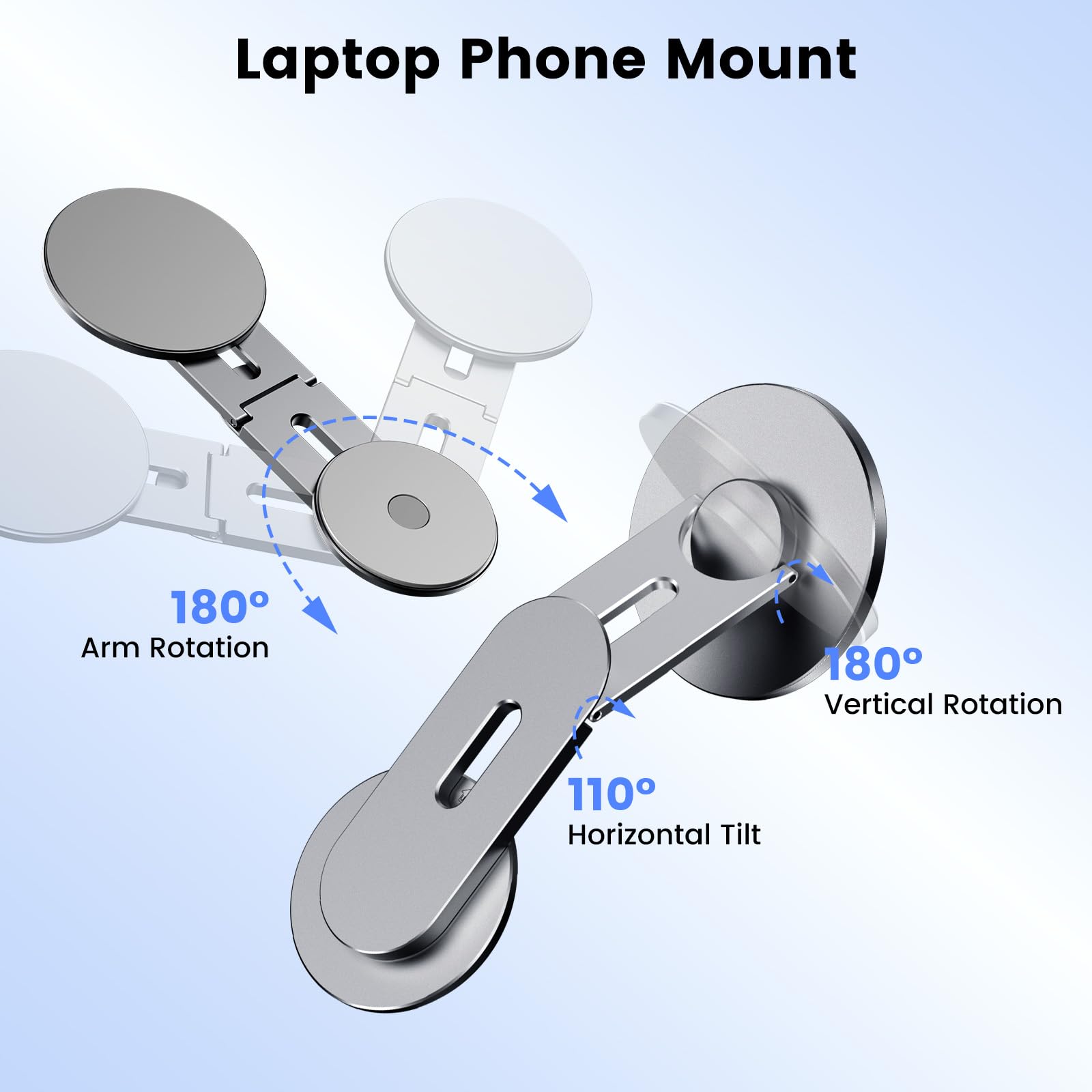 Magdigiteh magnetic phone holder for laptops, gray portable mount for iPhone 12-17, adjustable 180° magnetic car and Tesla monitor mount.
