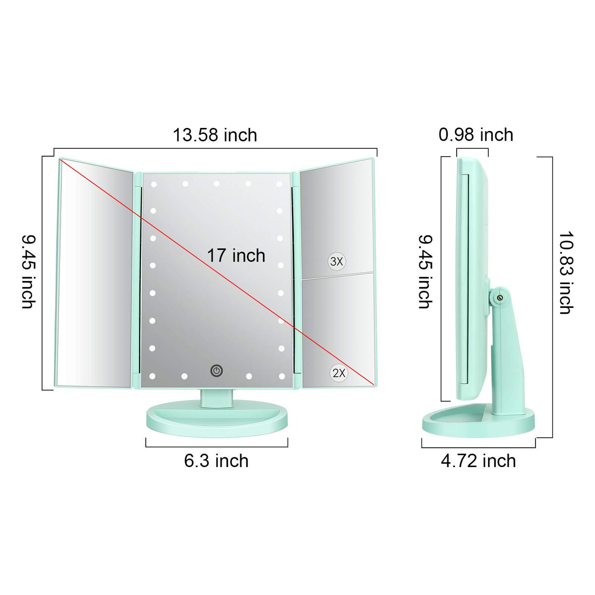 Tri Fold Lighted Vanity Tabletop Mount Mirror with 21 LED - deweisn Official Imagery - 3