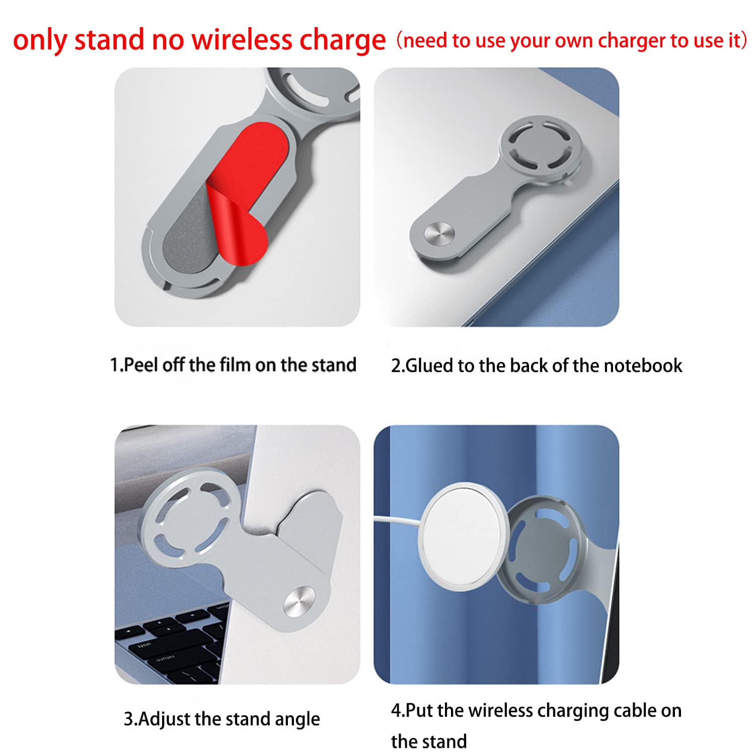 Black and grey 2-piece laptop and phone holder set from 4every, foldable portable stand for MacBook, iPhone 13-17, and iPad with adhesive.