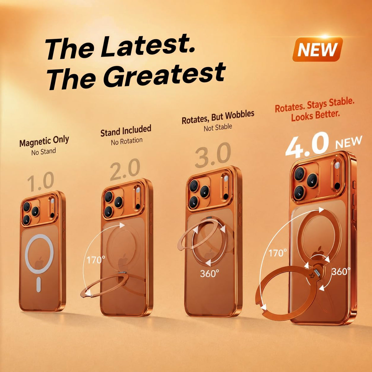 CASEKOO Glossy Orange 360 Spin Magnetic Stand for iPhone 17 - CASEKOO Official Imagery - 8