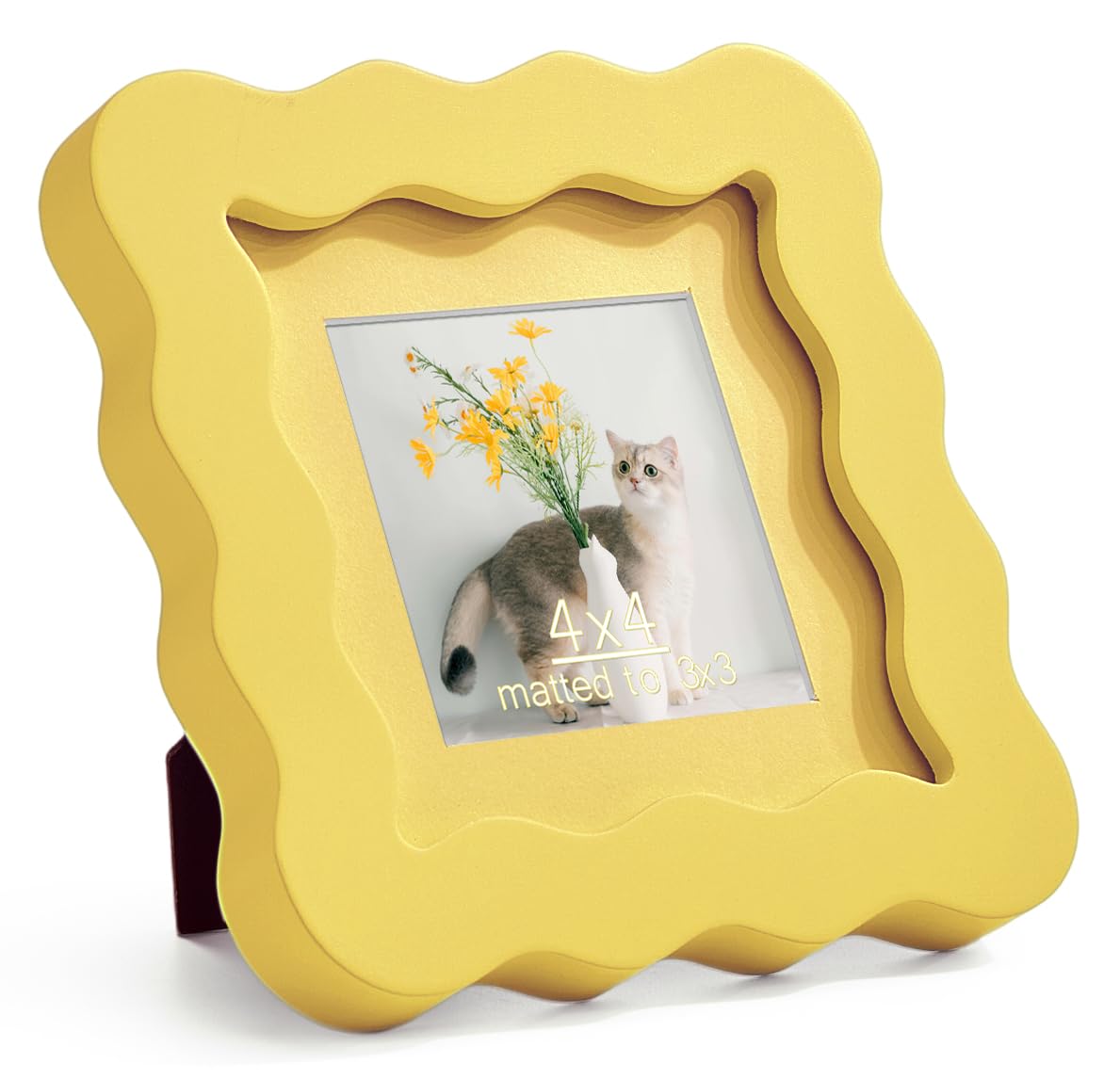 4x4 Yellow Picture Frame with Mat for 3x3, Curved Wavy Edge Deco - Product Imagery