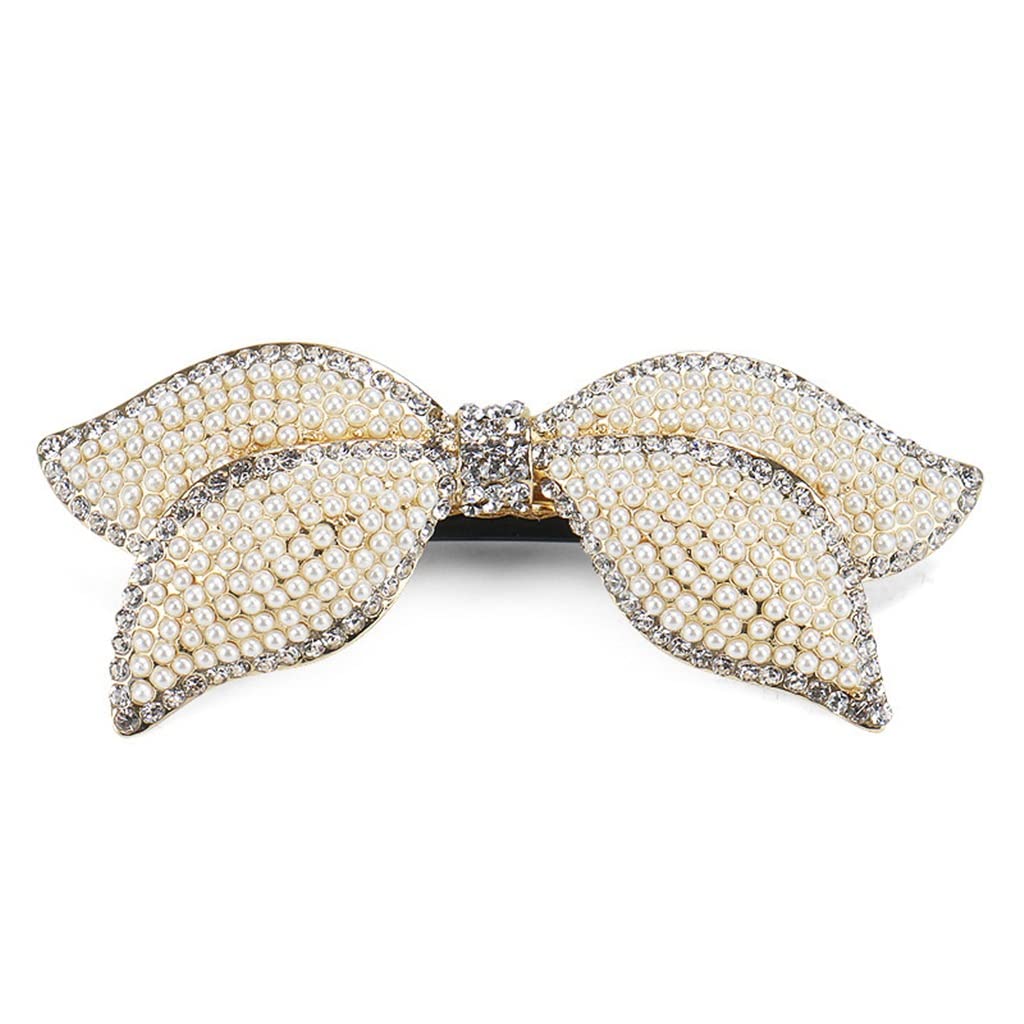 QERTYHJK Ladies Pearl Hair Accessories Rhinestone Set Spring Clip Top Ponytail