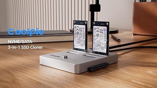 Coolpie CR311 3-in-1 SSD Cloner and M.2 reader with USB 3.2 Gen 2, supporting M.2 NVMe, SATA, and 2.5''/3.5'' HDDs
