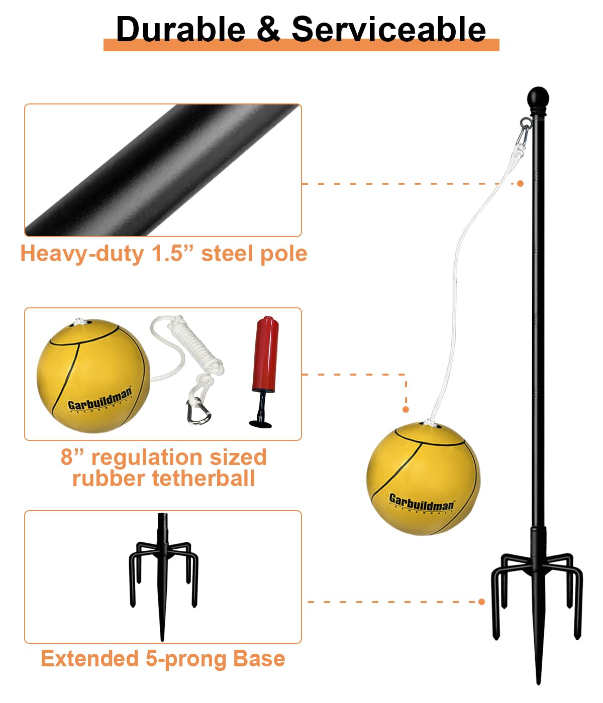 Tetherball Set with Ball Rope for Outdoor Backyard - Garbuildman Official Imagery - 5