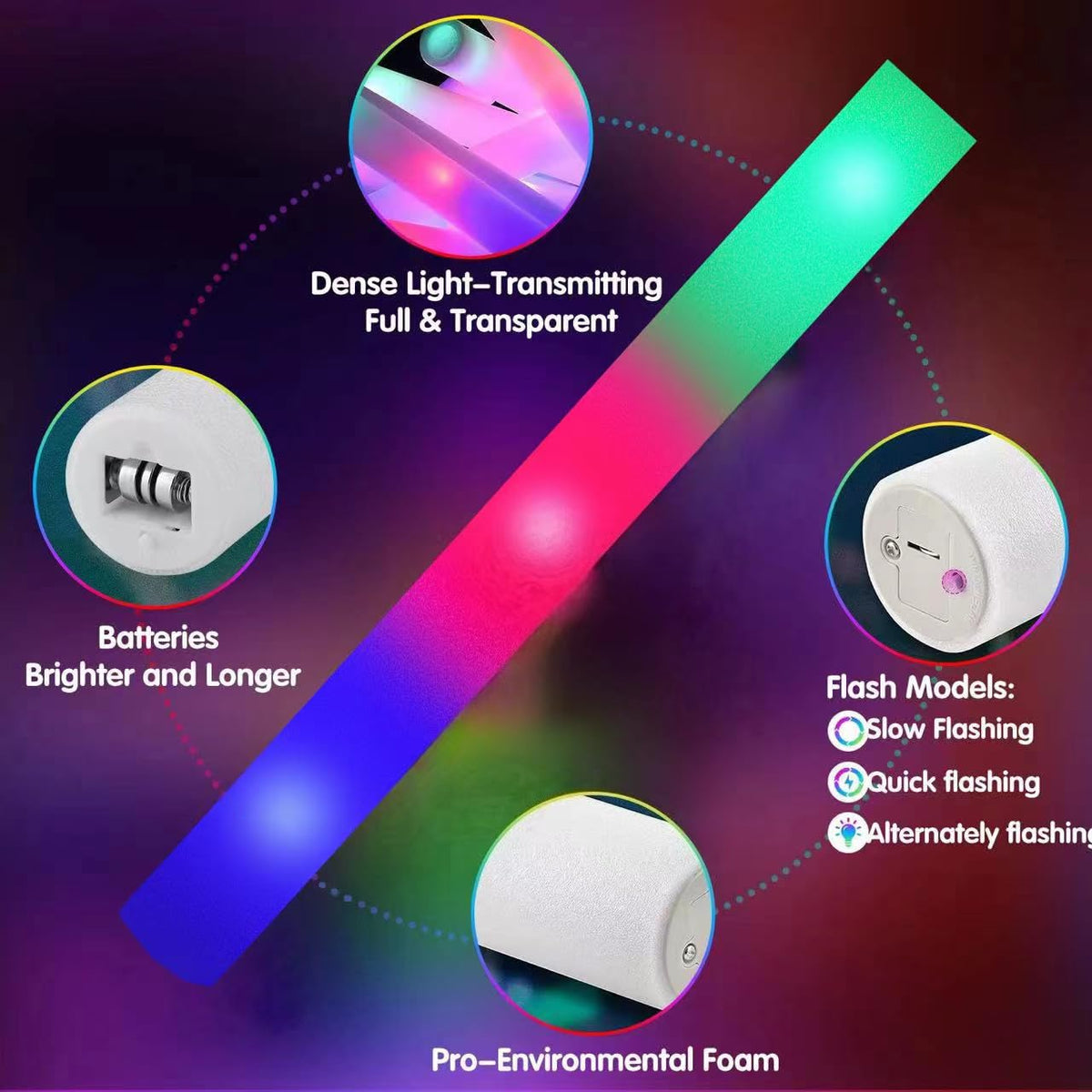 54PCS Foam Glow Sticks Bulk Light up Foam Sticks with 3 - SHQDD Official Imagery - 7