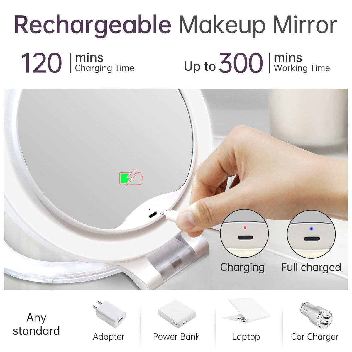 Famihomii Hand Mirror with 3 Light Color Dimmable Lighted - Famihomii Official Imagery - 7
