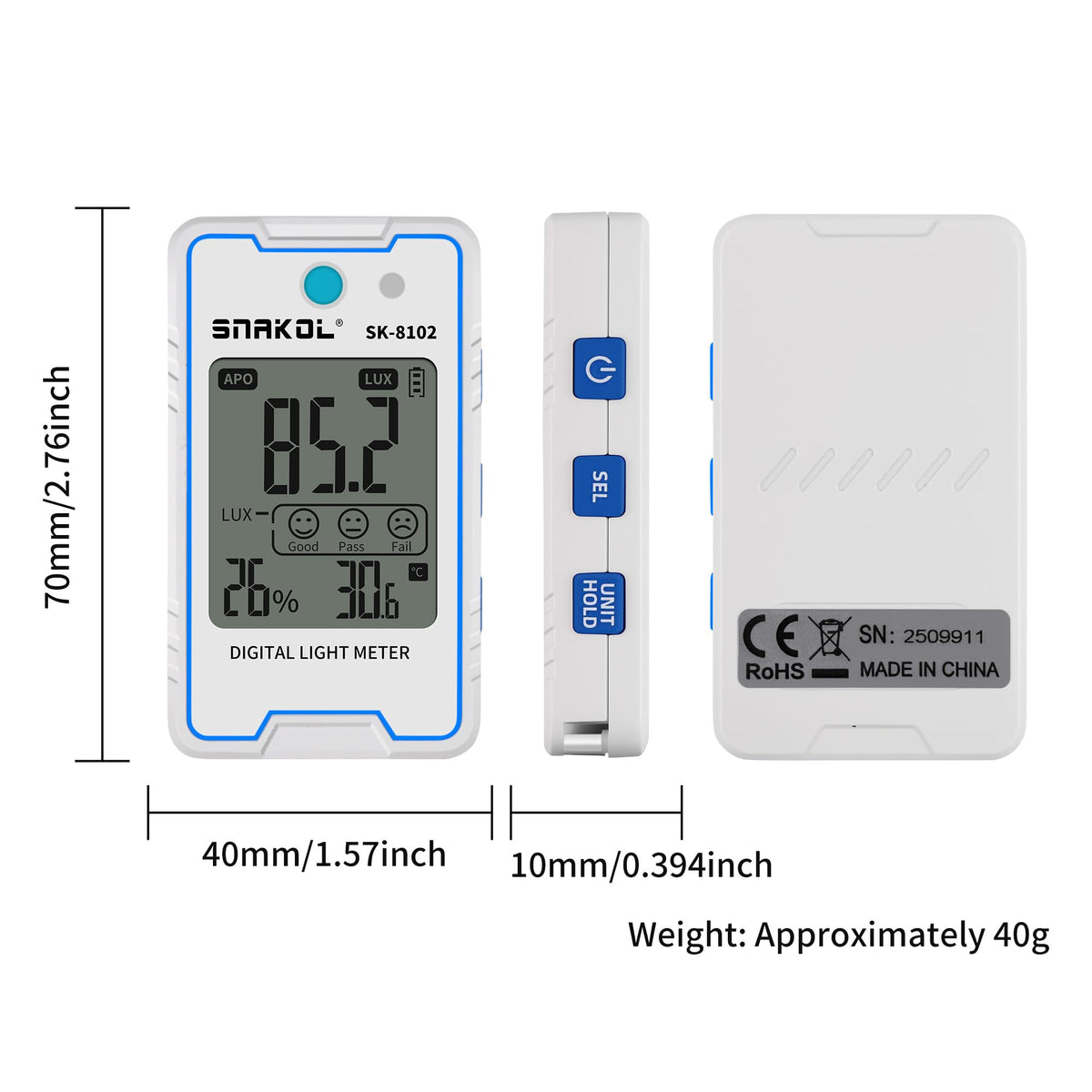 Digital Lux Meter Pocket Illuminance Tester with Temp - SNAKOL Official Imagery - 8
