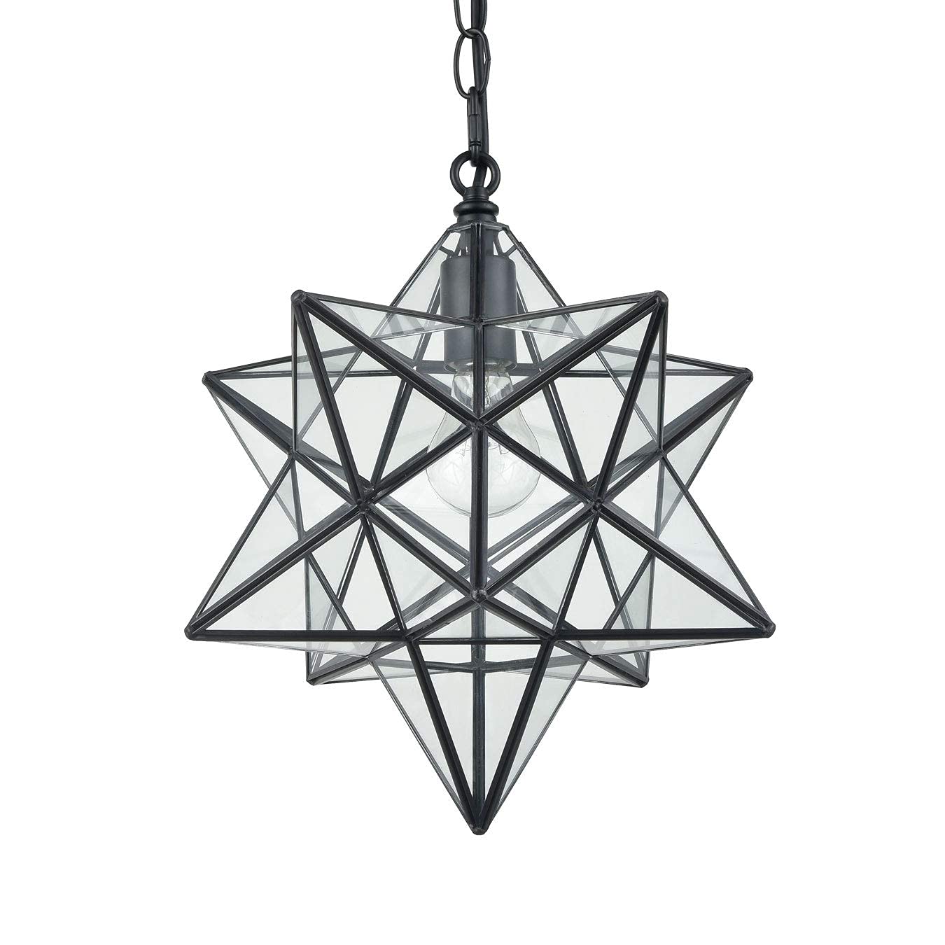 CLAXY Black Moravian Star Pendant Light Clear Glass with Chain, 16" - View 5