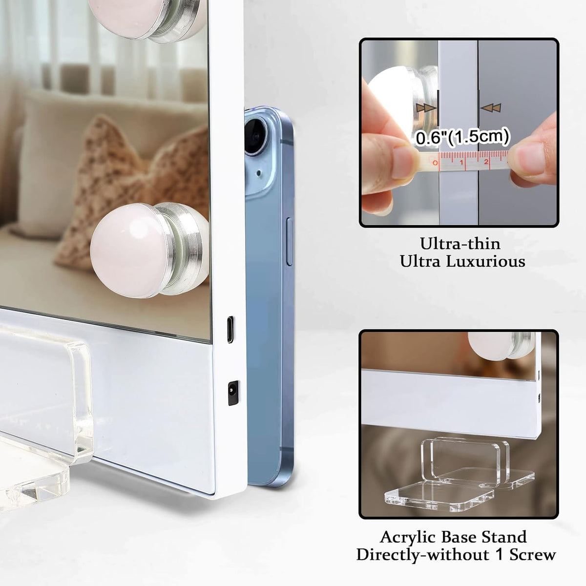 Hansong Vanity Mirror with Lights 0 6 Ultrathin Large - Hansong Official Imagery - 4