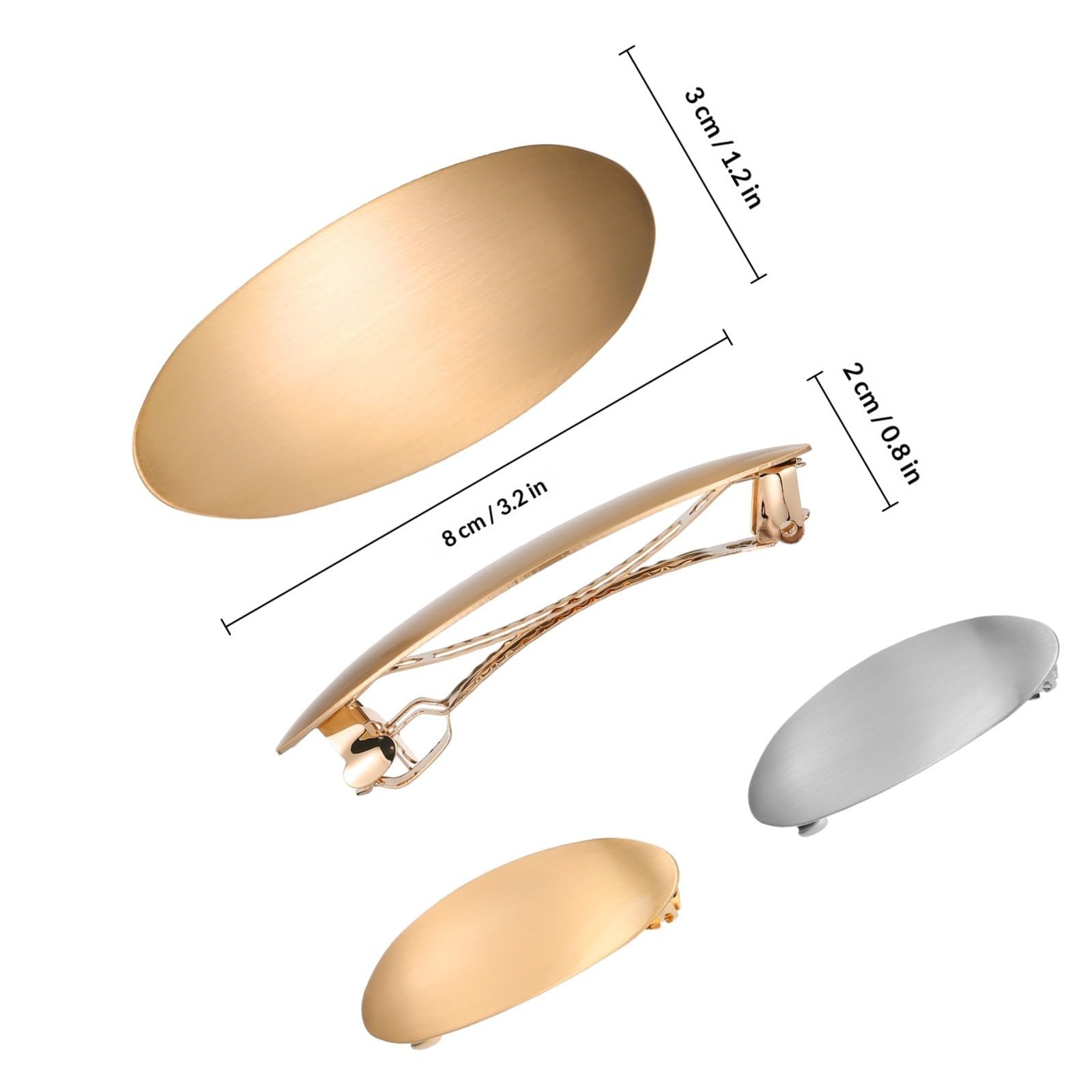 2 Pcs French Metal Oval Hair Barrettes Set Alloy Hair Clips for Women