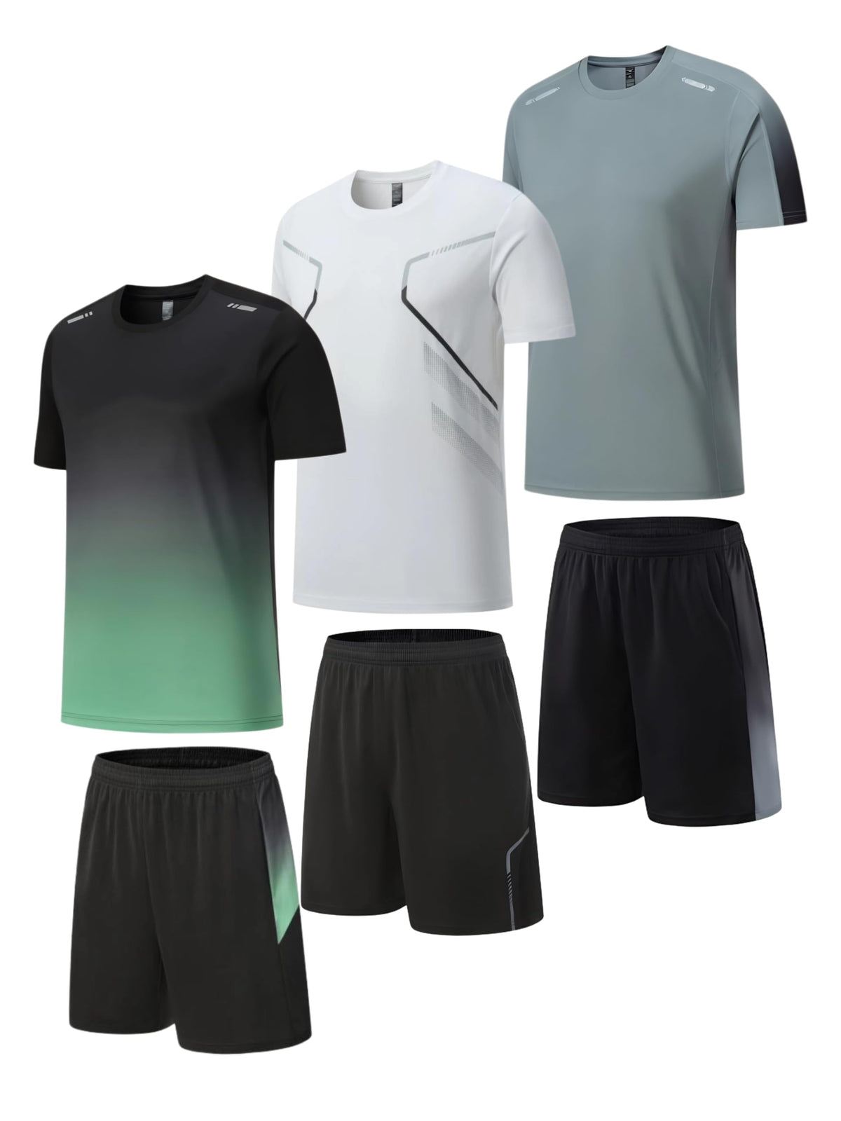 Men s 6 Piece Workout Set Quick Dry Athletic T Shirts Shorts - Premium Selection Official Imagery - 1