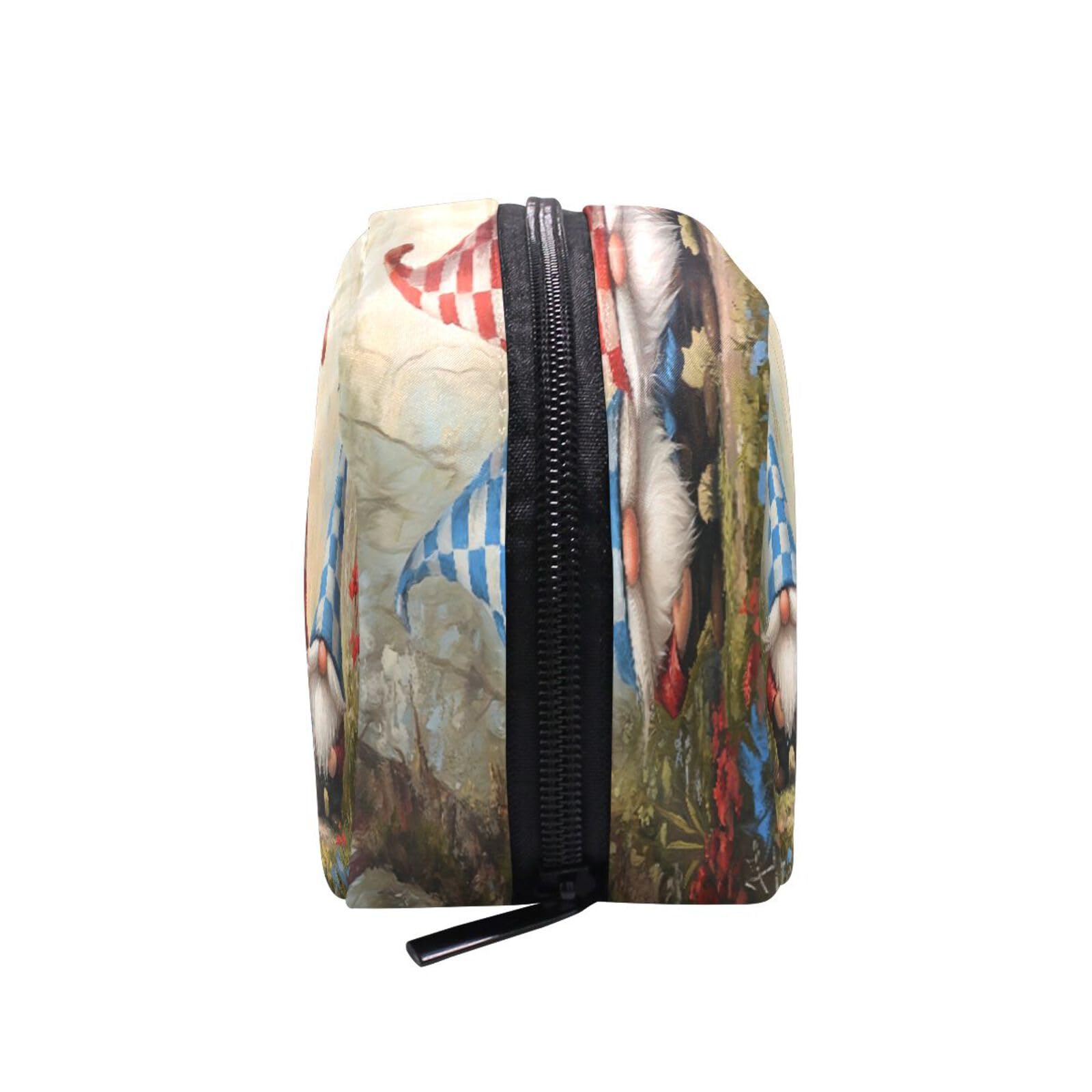 JUZIHAI Spring Forest Gnomes Makeup Bag for Purse, Travel Cosmetic Organizer Pouch with 5 Compartments, Small Portable Zipper Toiletry Bag for Women