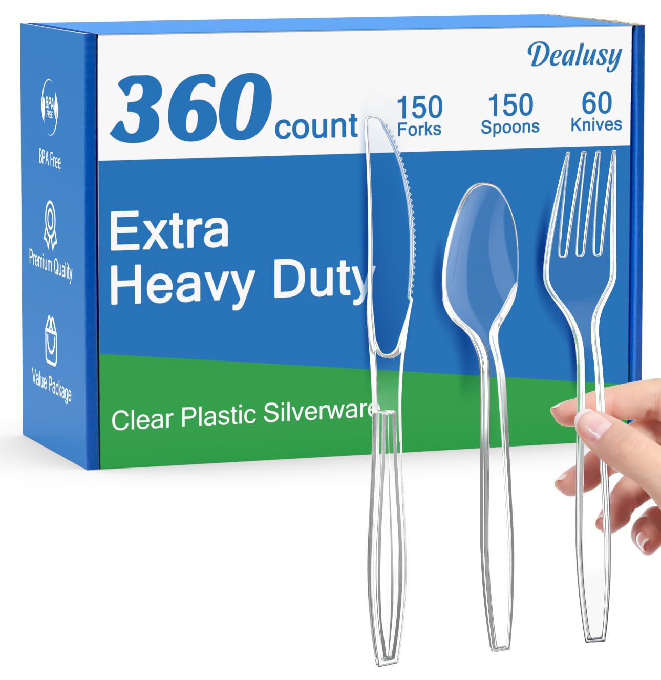 Dealusy 360 Count Extra Heavy Duty Clear Plastic Silverware - Product Imagery
