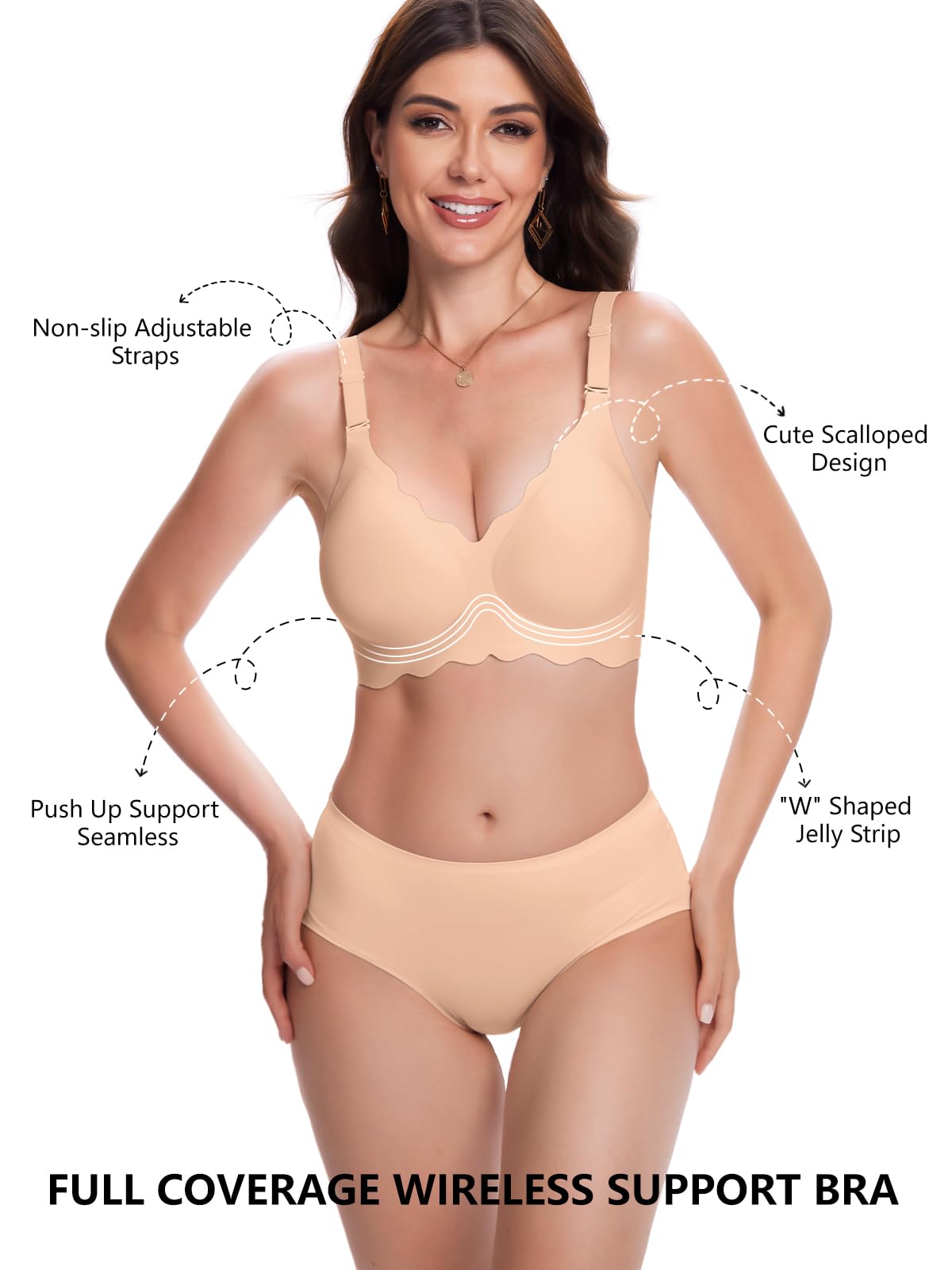 COCOMARTS Jelly Bras for Women No Underwire Scalloped Wireless Push Up - View 2