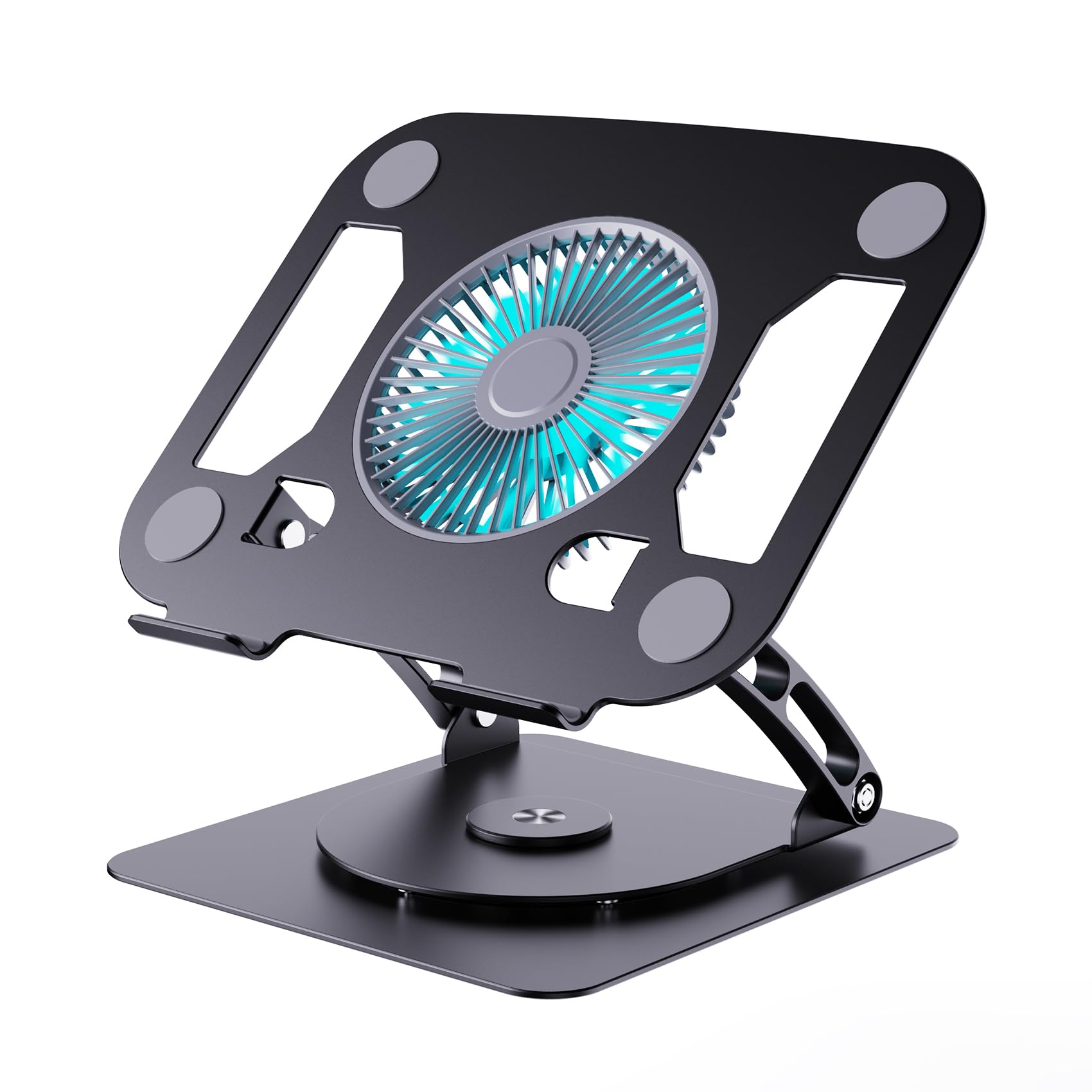 SHUWEI Laptop Cooling Stand with 3 Speed Fan, Adjustable Height & Angle, 360 Rotation Base, Carbon Steel Framework, Ultra-Quiet & Super Sturdy for up to 16”Laptop - Black