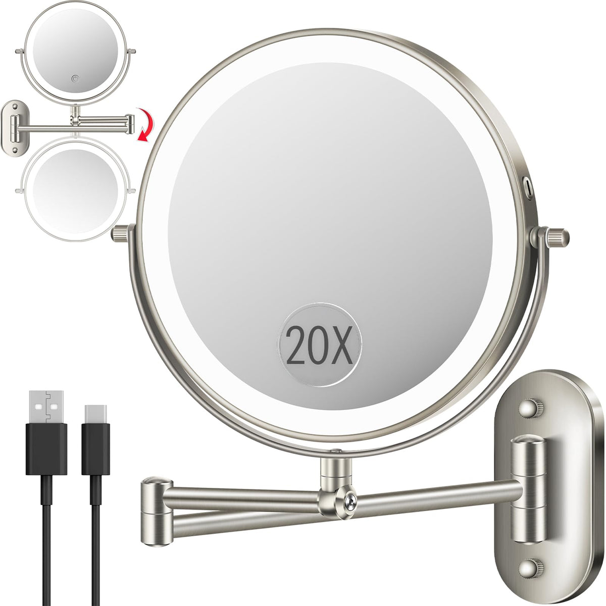 20X 9 Wall Mounted Magnifying Makeup Mirror with Light - vpu Official Imagery - 1
