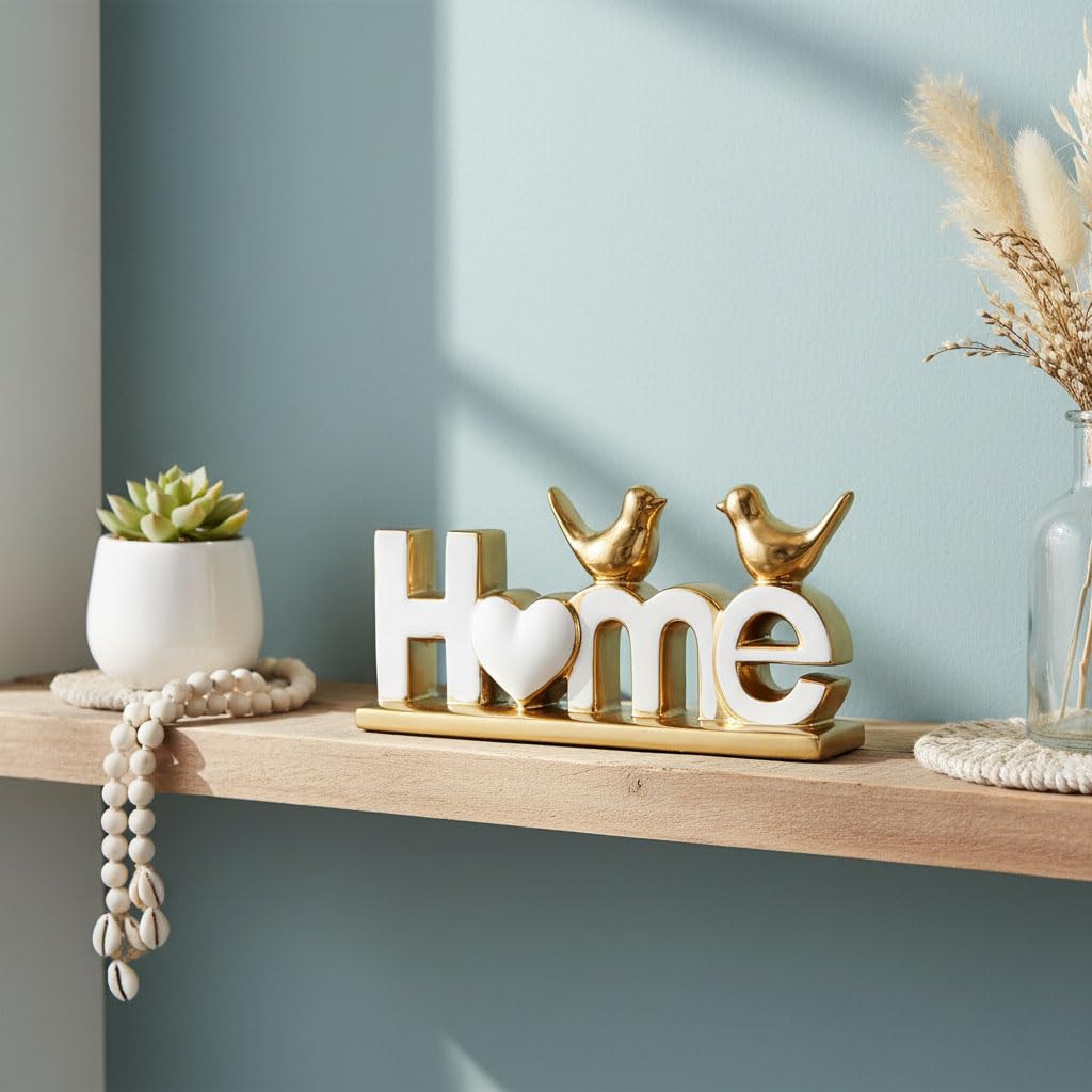 Ceramic Home Letter Sign with Bird Statues Modern White Gold - GAOSHENG Official Imagery - 6