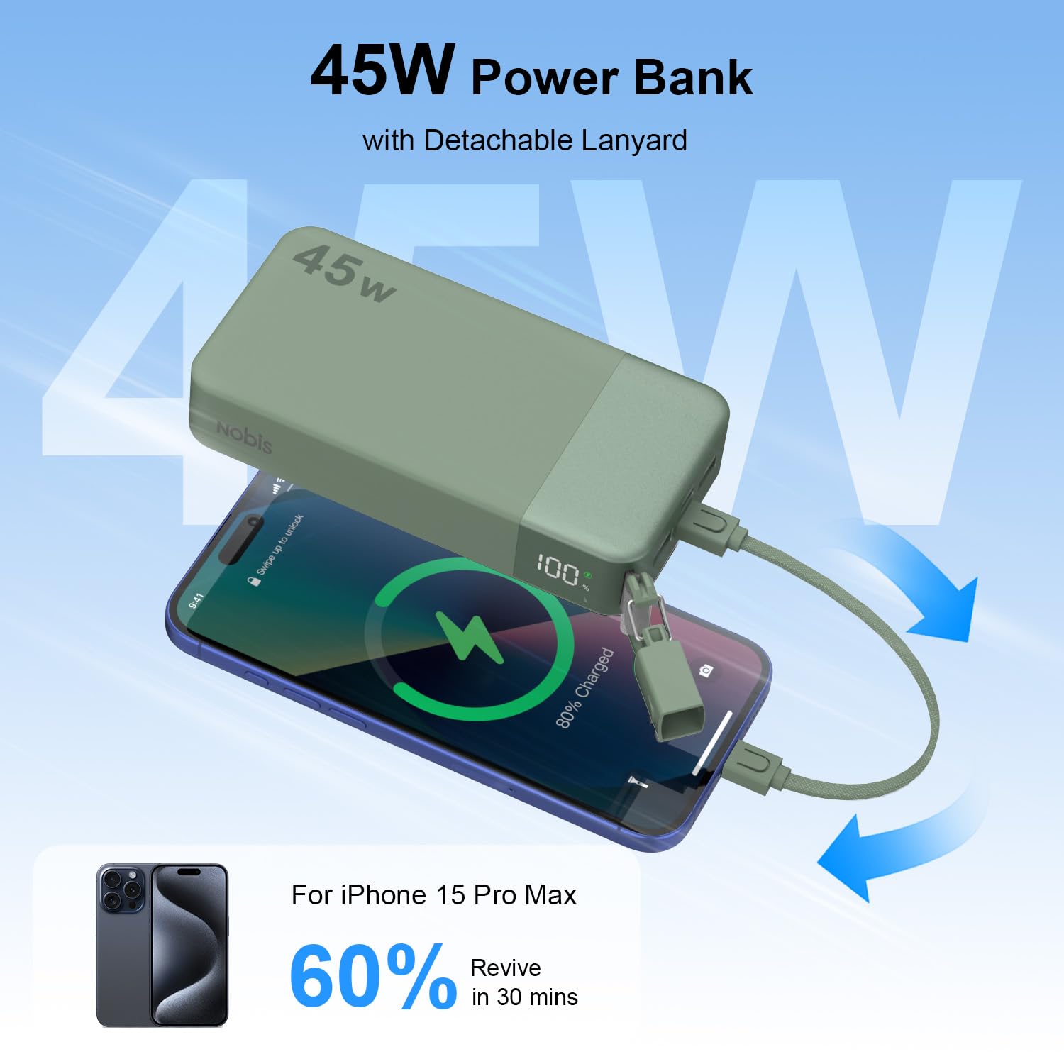 NOBIS Portable Charger 20000mAh 45W Power Bank w Detachable - NOBIS Official Imagery - 3