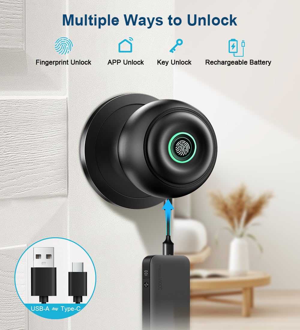 KLLOQUE Fingerprint Door Lock, Smart Fingerprint Door Knob with L - KLLOQUE Official Product View 2