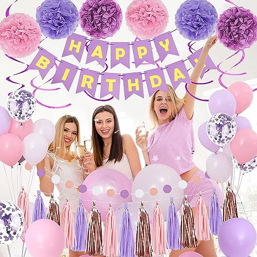 Purple Pink Birthday Party Decorations for Women Girls with - Product Imagery