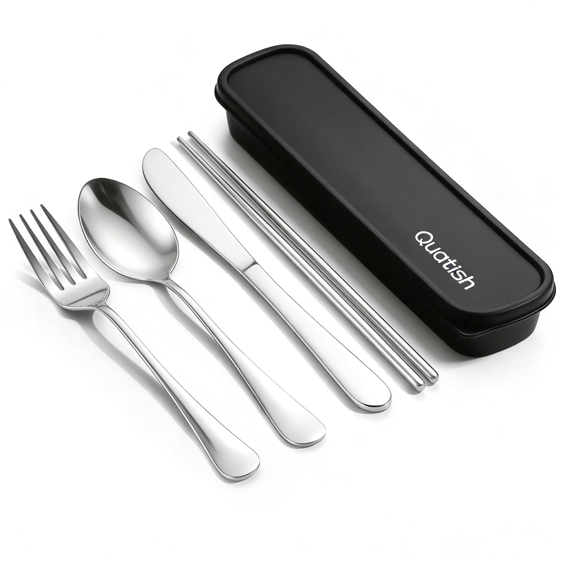 Quatish 5 Piece Travel Utensils with Case, Portable Cutlery Set, by Quatish - Angle View 8