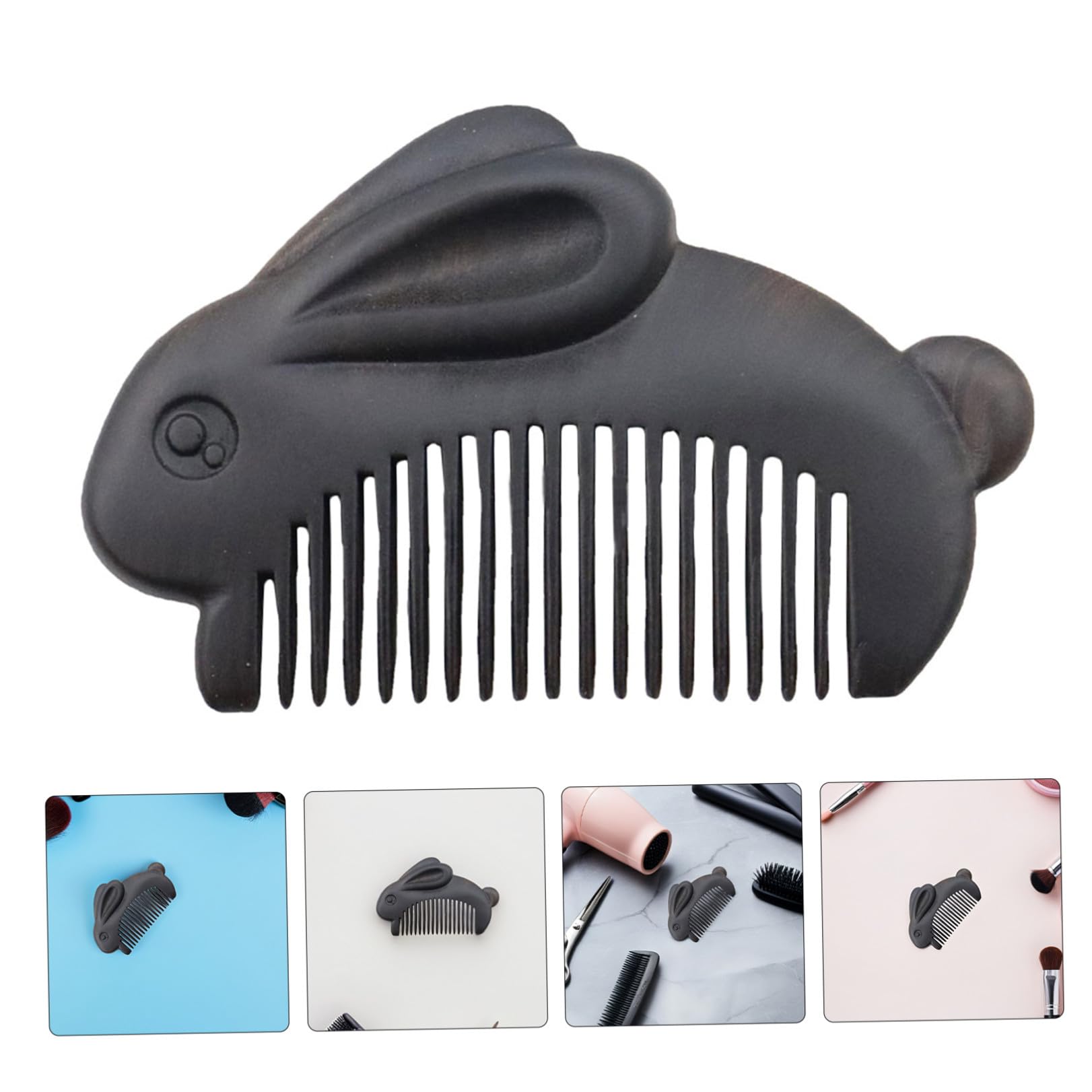 CATIEBYE wooden hair comb with bunny design, small portable handheld massage and detangling tool for scalp stimulation.