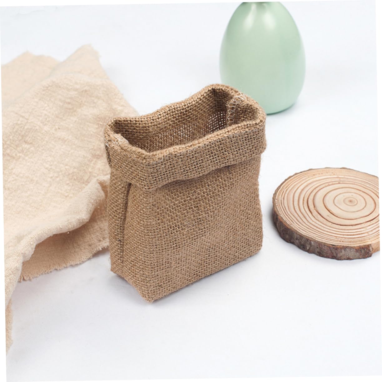 Two vintage linen gift wrap bags by PENIKOKO, decorative small gunny bags for photos, dried fruits, grains, and storage.