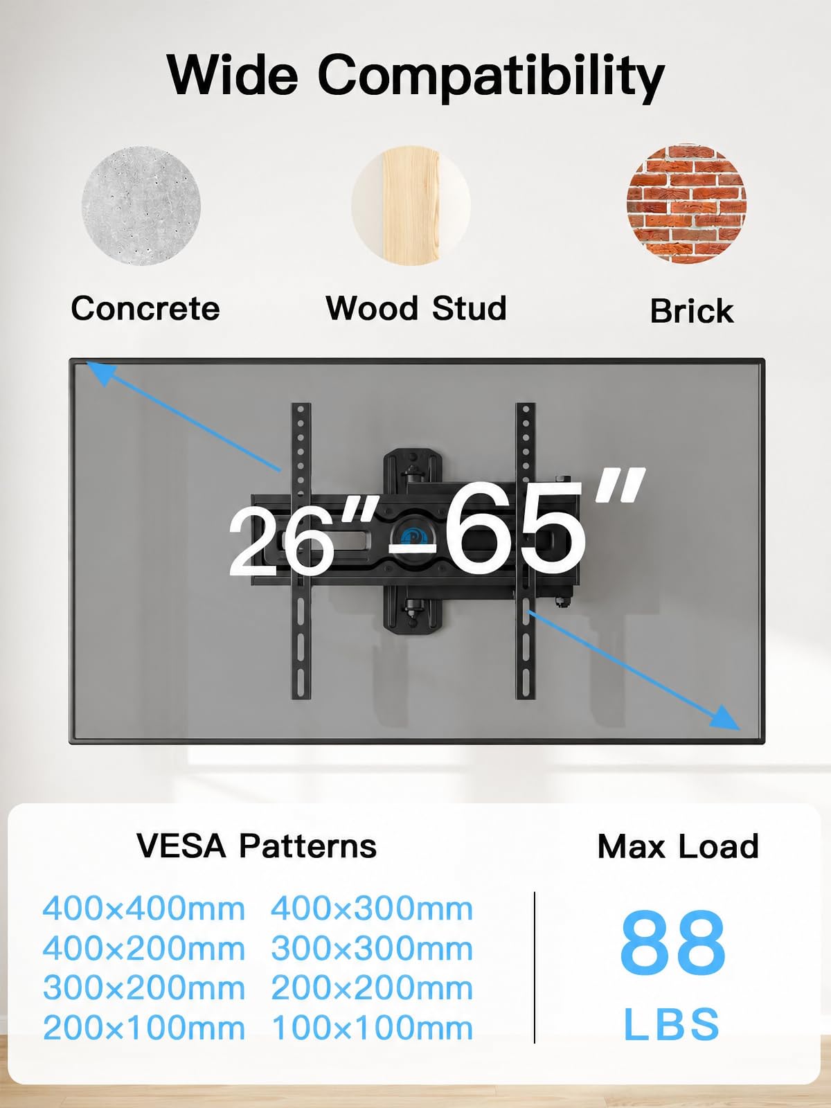 Pipishell Full Motion TV Wall Mount for Most 26 65 inch Flat - Pipishell Official Imagery - 3