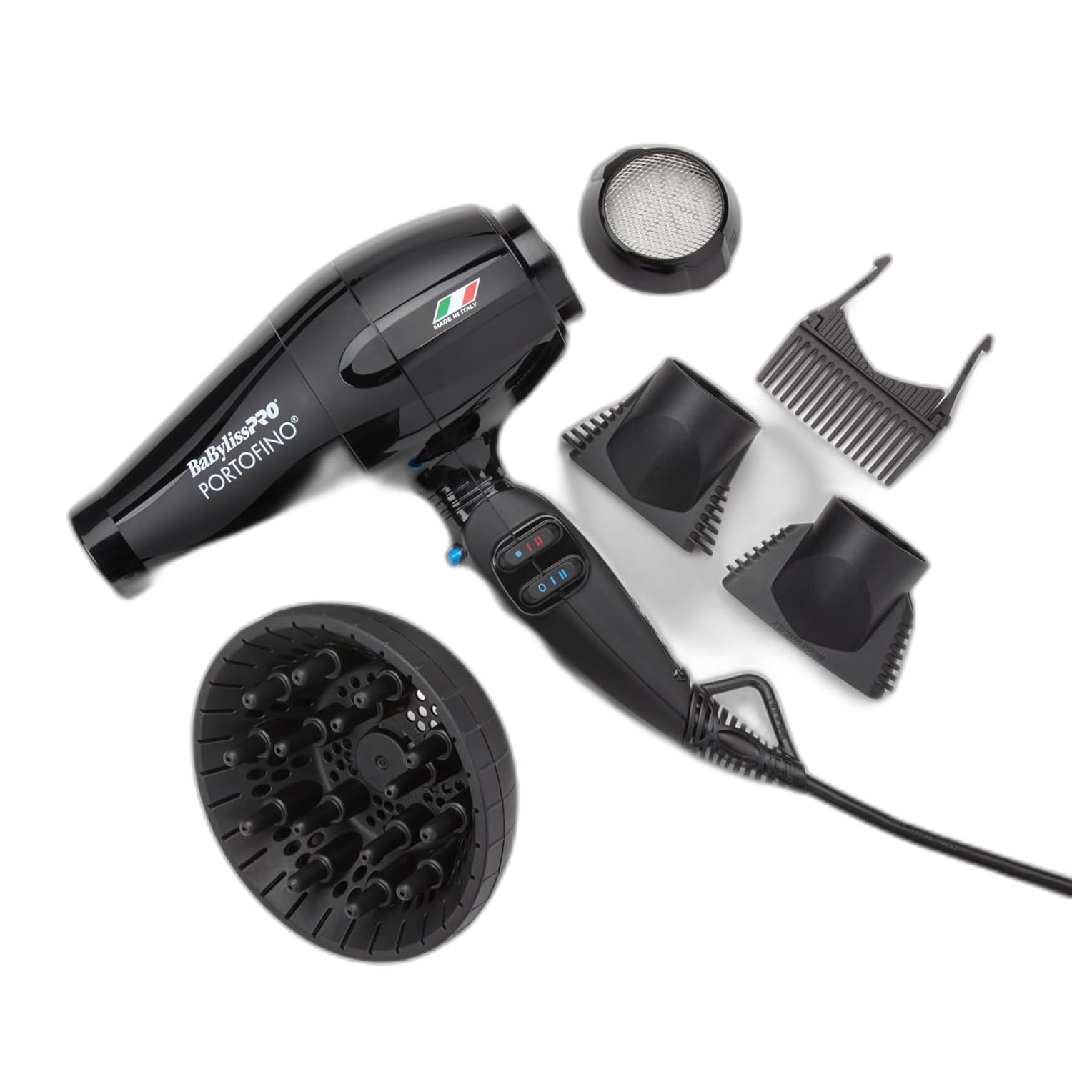 BaBylissPRO Nano Titanium Italian Portofino hair dryer with professional 2000W power and sleek design, suitable for salon styling.