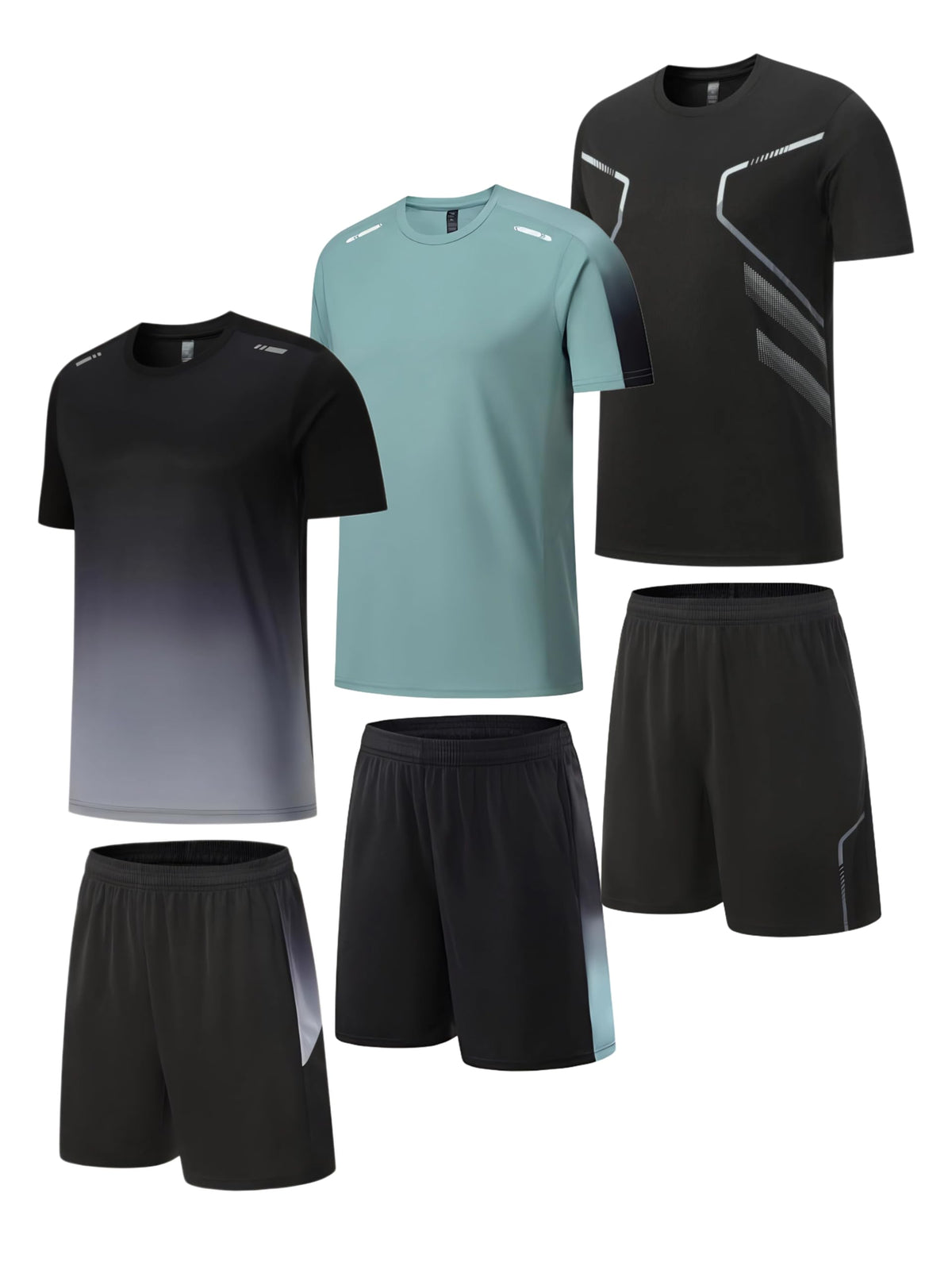 Men s 6 Piece Workout Set Quick Dry Athletic T Shirts Shorts - Premium Selection Official Imagery - 8