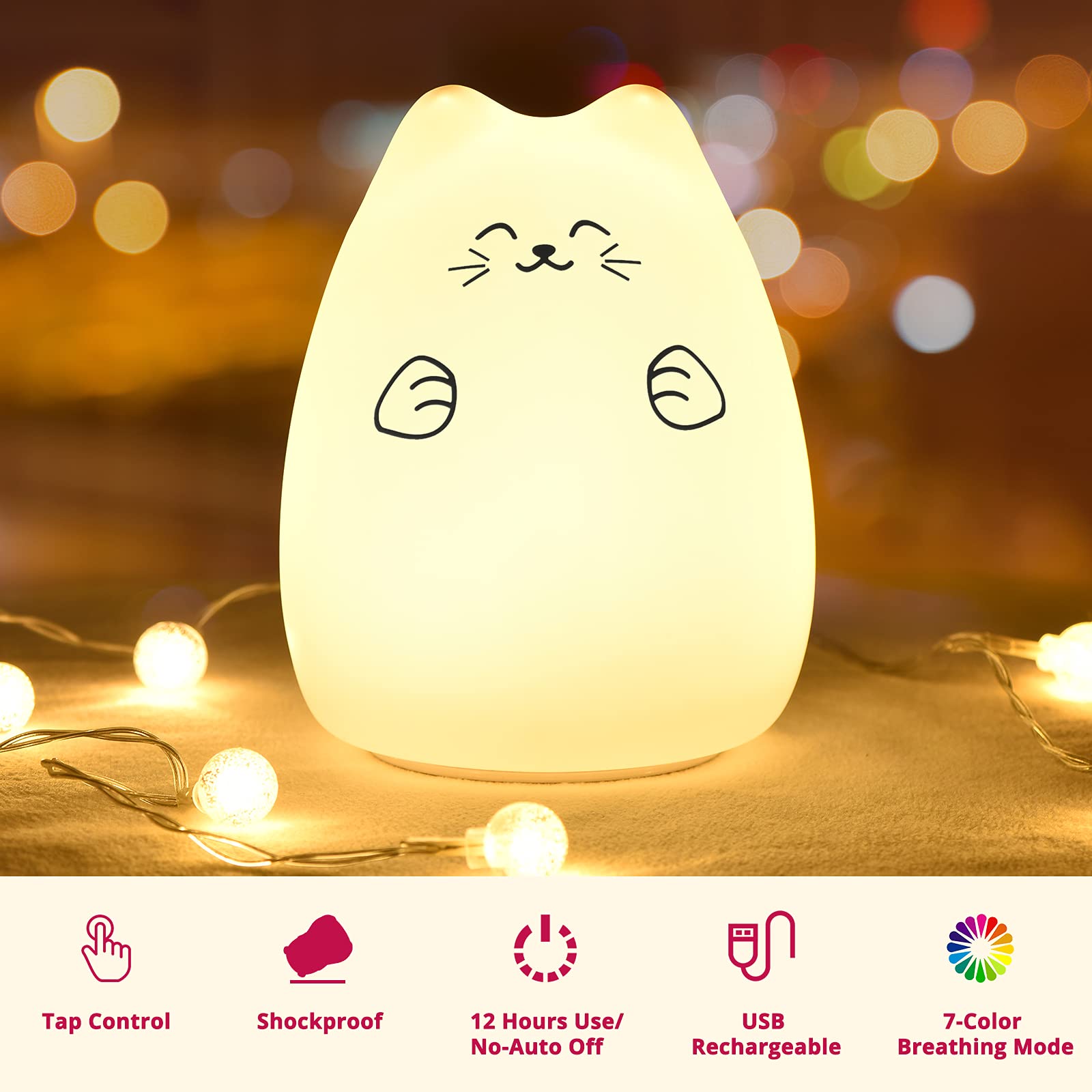GoLine Cute Kawaii Kids Night Lights for Room Decor - Cat Lamp for Kid - View 6